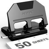 AFMAT 3 Hole Punch Heavy Duty, 9/32" Hole Diameter, 50-Sheet 3 Hole Puncher for Binder, 50% Reduced Effort, Metal Three Hole Punch w/ 10,000+ Uses, Bulit-in S.S. Paper Guide, Large Chip Tray, HPX5BK