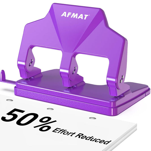 AFMAT HP14 3 Hole Punch Heavy Duty, 40-Sheet Three Hole Punch, 50% Reduced Effort Metal Paper Puncher w/Large Chip Tray,HP14PR