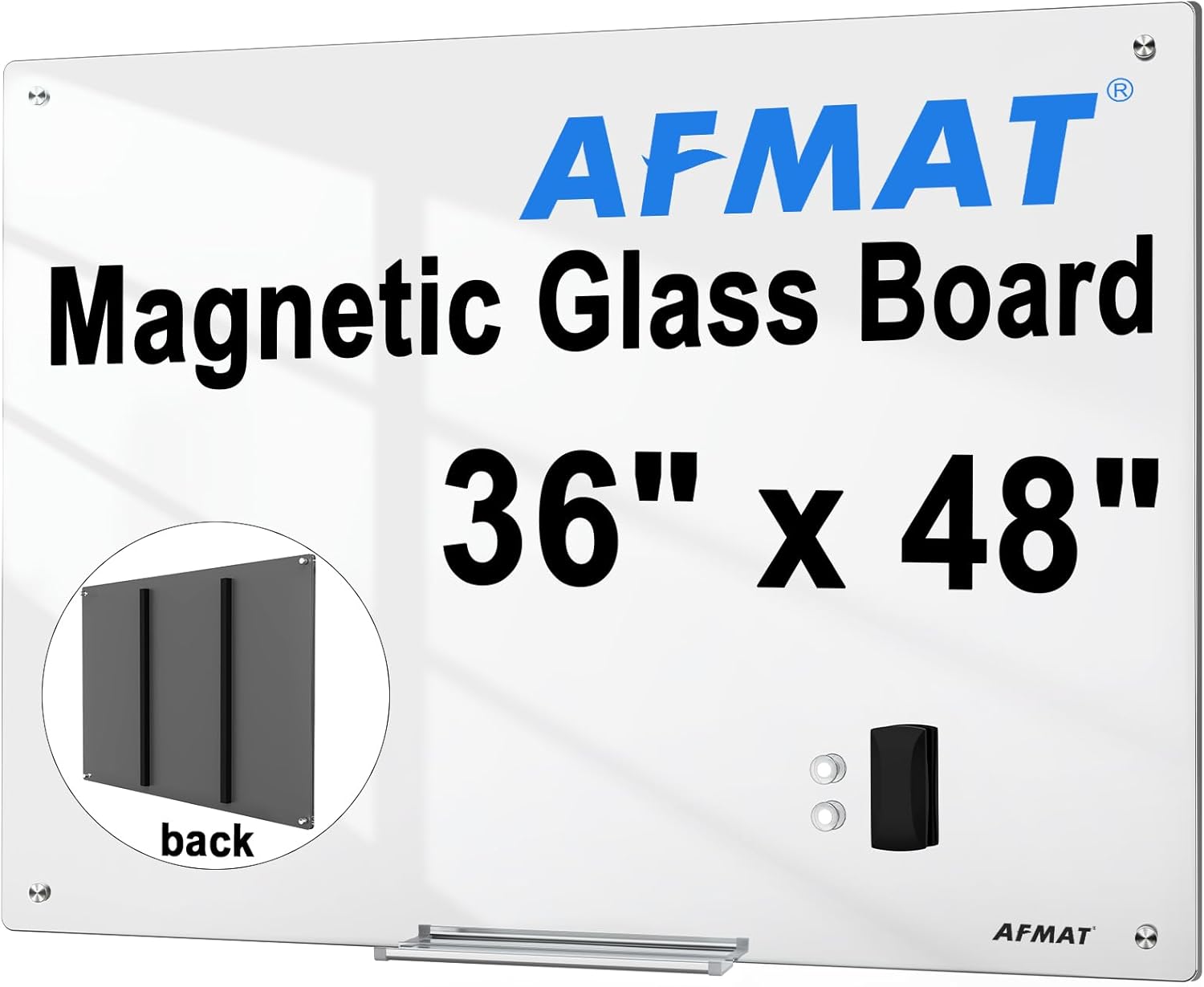 AFMAT Magnetic Glass Whiteboard, 48