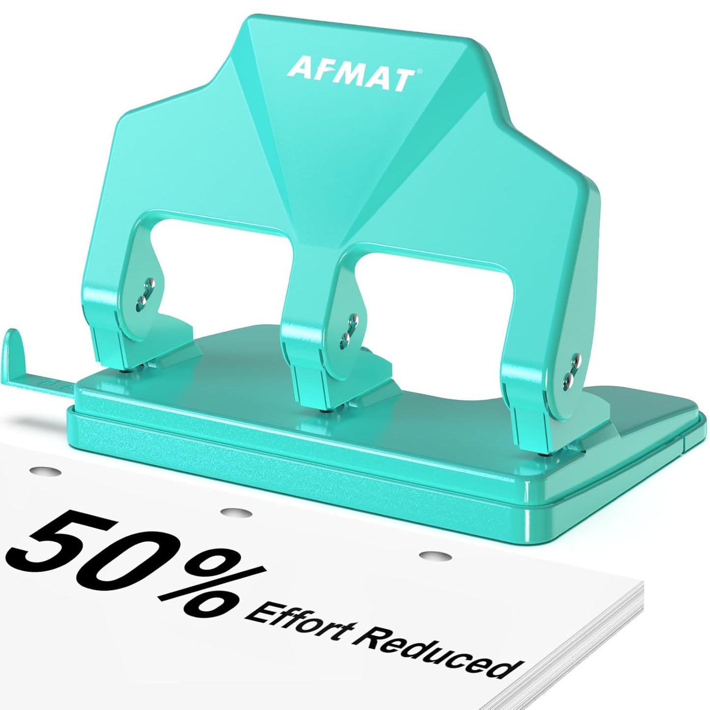 AFMAT HP14 3 Hole Punch Heavy Duty, 40-Sheet Three Hole Punch, 50% Reduced Effort Metal Paper Puncher w/Large Chip Tray,Blue