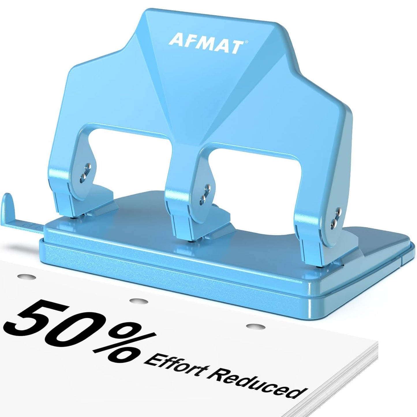AFMAT HP14 3 Hole Punch Heavy Duty, 40-Sheet Three Hole Punch, 50% Reduced Effort Metal Paper Puncher w/Large Chip Tray,Blue