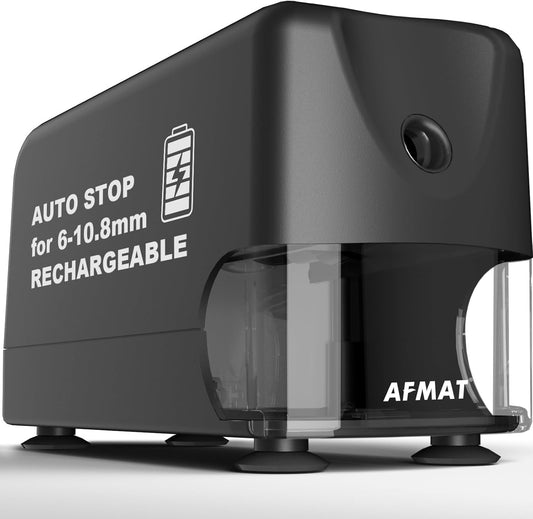 Verfügbar in Deutschland：AFMAT PSD3 Hochleistungs-Elektrischer Anspitzer, Auto-Stop Wiederaufladbarer Elektrischer Spitzer mit Behälter für 6-11 mm Stifte,Schnelles Spitzen in 2s, 10,000 Spitzvorgänge