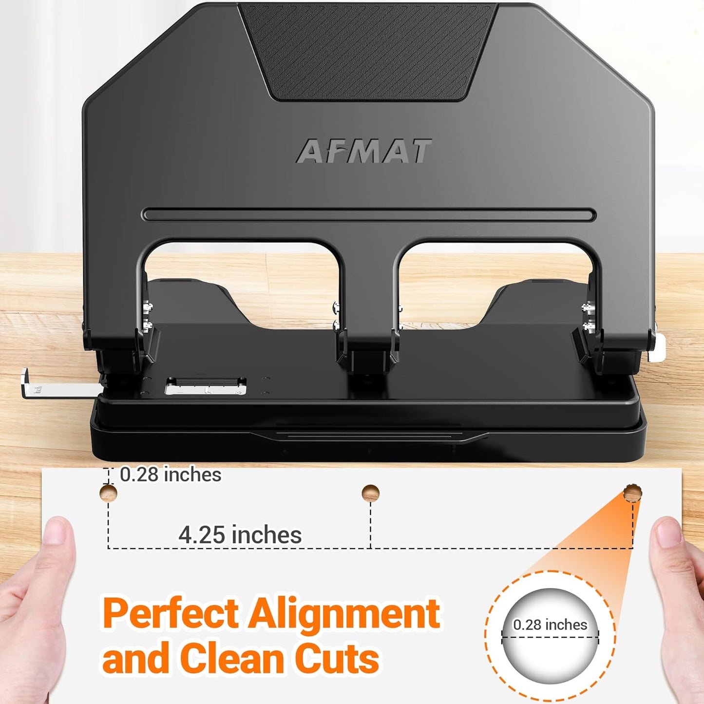AFMAT HPX3 3 Hole Punch Heavy Duty, 40-Sheet 3 Hole Puncher for Binder, Metal Three Hole Punch w/ 10000+ Punching Times,Blue