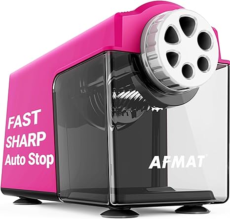 AFMAT Elektrischer Bleistiftspitzer, robust, 6-Loch-Bleistiftspitzer für den Unterricht, für 6–11 mm Bleistifte, Modell: PSX4 (Pink) 