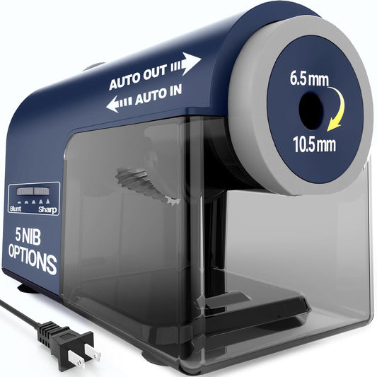 Newly Upgraded Fully Automatic Electric Pencil Sharpener for 6.5-10.5mm No.2/Jumbo/Colored Pencils,3X Longer Cutter Life, PSC5BL