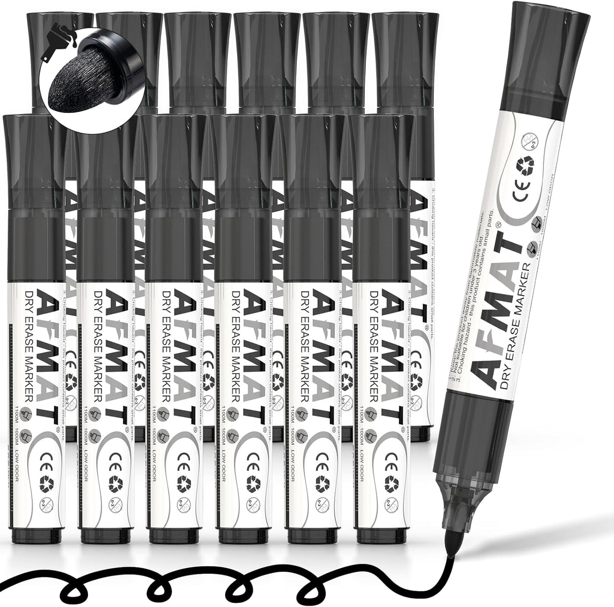 AFMAT 12 Bullet Tip Whiteboard Markers,Black DB10Y7