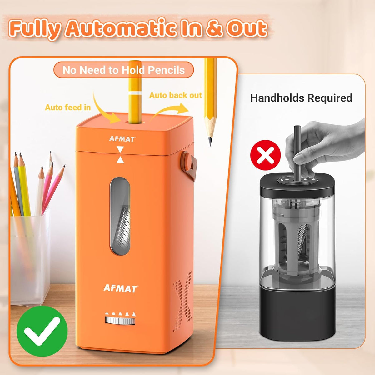 ✅Newest Model With Best Features✅Newly Upgraded Fully Automatic Rechargeable Electric Pencil Sharpener for 6-12mm No.2/Jumbo Pencils, 3X Longer Cutter Life,PSC6OR