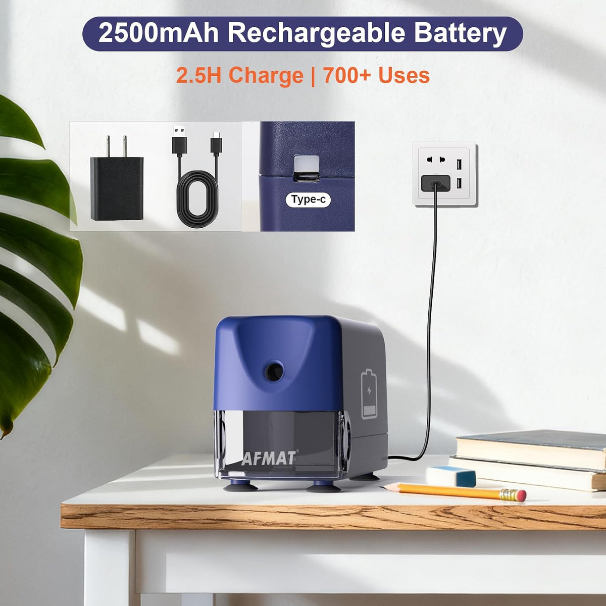 🏫Classroom Must-Haves Every Teacher Needs🏫Electric Pencil Sharpener for Classroom, Cordless & Rechargeable & Heavy Duty, for 6-11mm Pencils, 10,000 Sharpenings,Battery Powered with Adapter,PSD3BLB