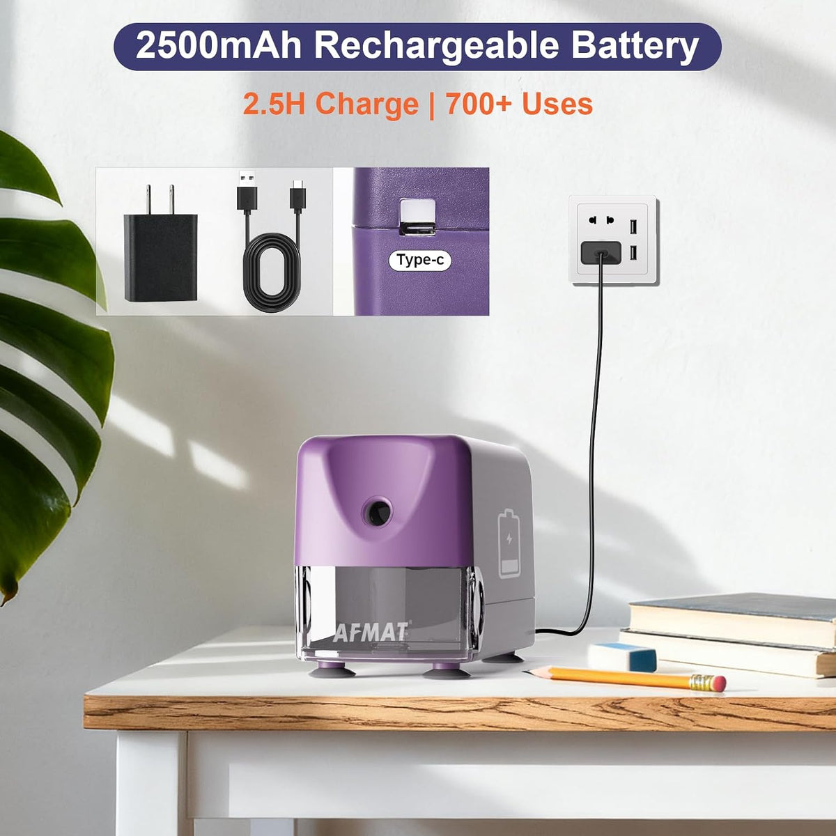 🏫Classroom Must-Haves Every Teacher Needs🏫Electric Pencil Sharpener for Classroom, Cordless & Rechargeable & Heavy Duty, for 6-11mm Pencils, 10,000 Sharpenings,Battery Powered with Adapter,PSD3PRB