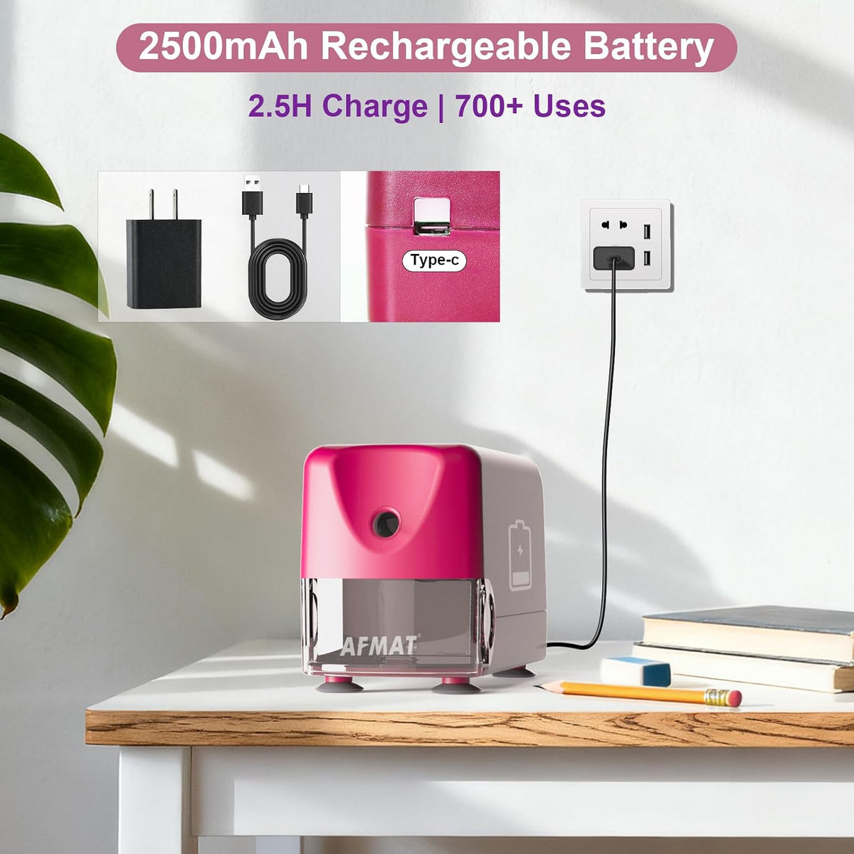 🏫Classroom Must-Haves Every Teacher Needs🏫Electric Pencil Sharpener for Classroom, Cordless & Rechargeable & Heavy Duty, for 6-11mm Pencils, 10,000 Sharpenings,Battery Powered with Adapter,PSD3PKB