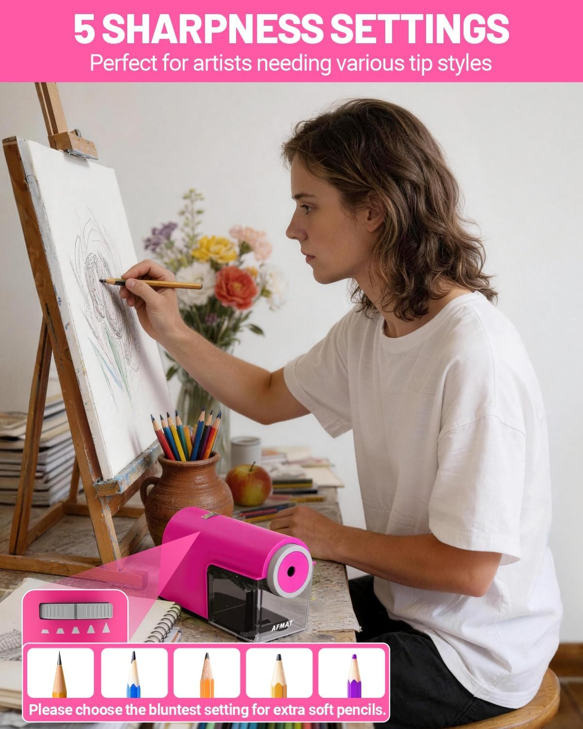✅Newest Model With Best Features✅Newly Upgraded Fully Automatic Electric Pencil Sharpener for 6.5-10.5mm No.2/Jumbo/Colored Pencils,3X Longer Cutter Life, PSC5RR