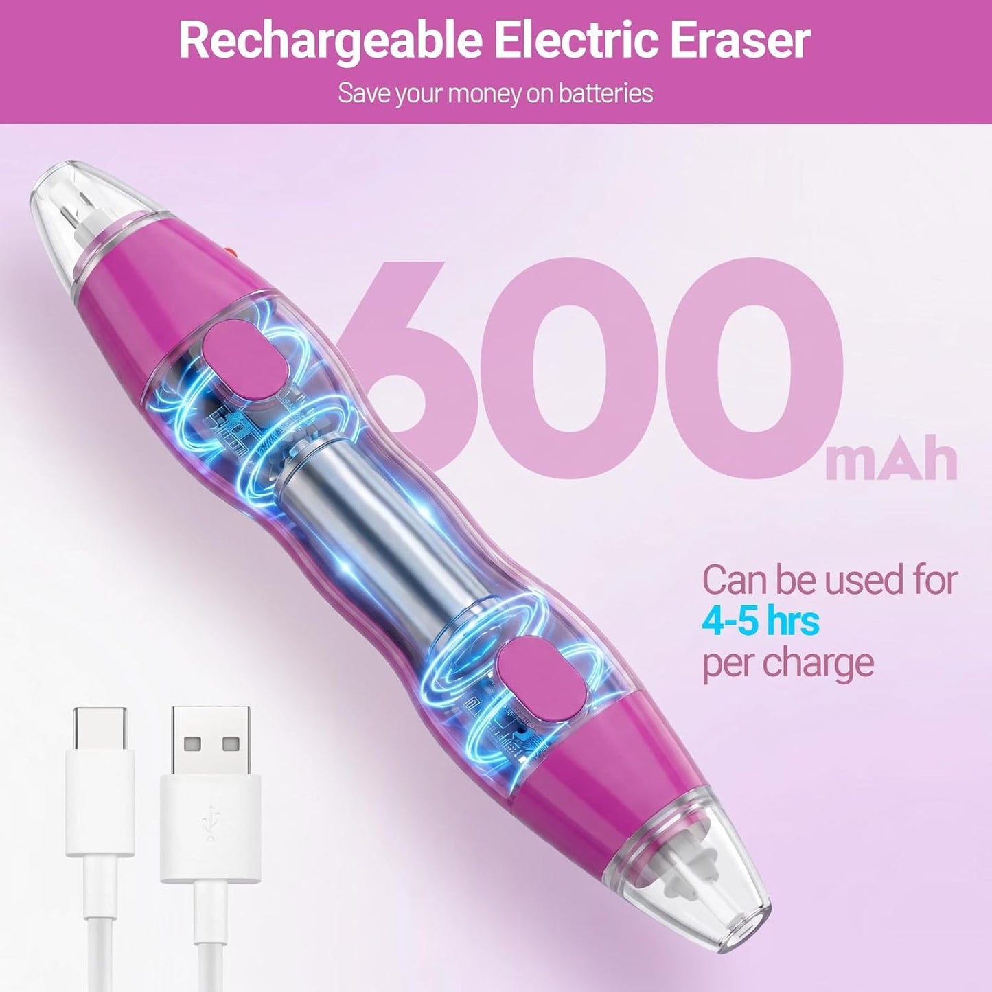 AFMAT Electric Eraser, with 140 Eraser Refills, Rechargeable Pencil Erasers for Artists, Electric Erasers for Drafting, Drawing, Painting, Sketching, Architectural Plans, Detailer Tool EE25(Rose Red)