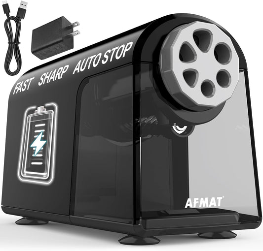 🏫Classroom Must-Haves Every Teacher Needs🏫6-Hole Electric Pencil Sharpener for Classroom, Cordless & Rechargeable & Heavy Duty, for 6-11mm Colored Pencils, 10,000+ Sharpenings,Battery Powered with Adapter,PSD2BKB