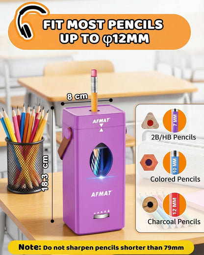 💜Rubybanfit’s Pick💜✅Newest Model With Best Features✅Newly Upgraded Fully Automatic Rechargeable Electric Pencil Sharpener for 6-12mm No.2/Jumbo Pencils, 3X Longer Cutter Life, PSC7PR