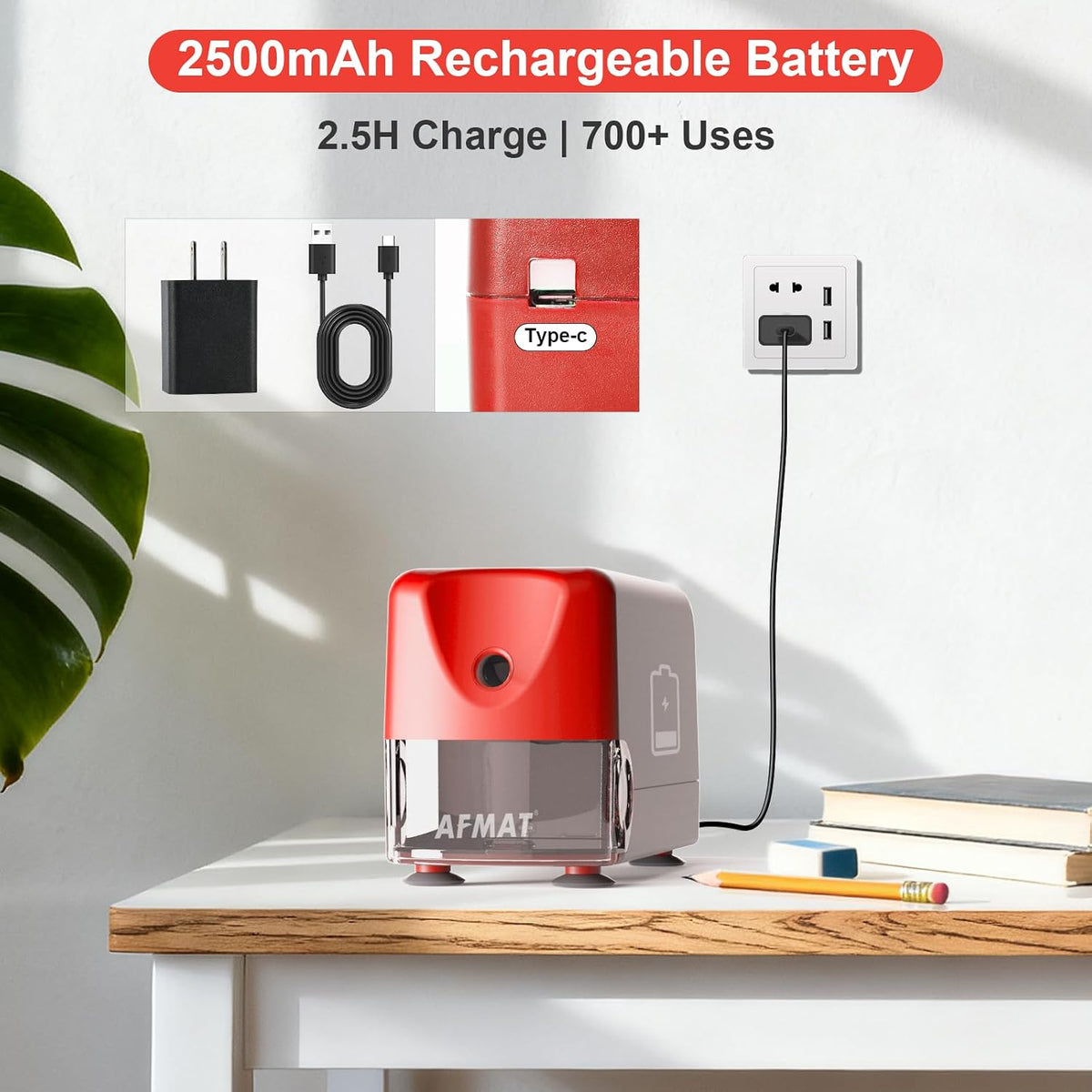 🏫Classroom Must-Haves Every Teacher Needs🏫Electric Pencil Sharpener for Classroom, Cordless & Rechargeable & Heavy Duty, for 6-11mm Pencils, 10,000 Sharpenings,Battery Powered with Adapter,PSD3RDB