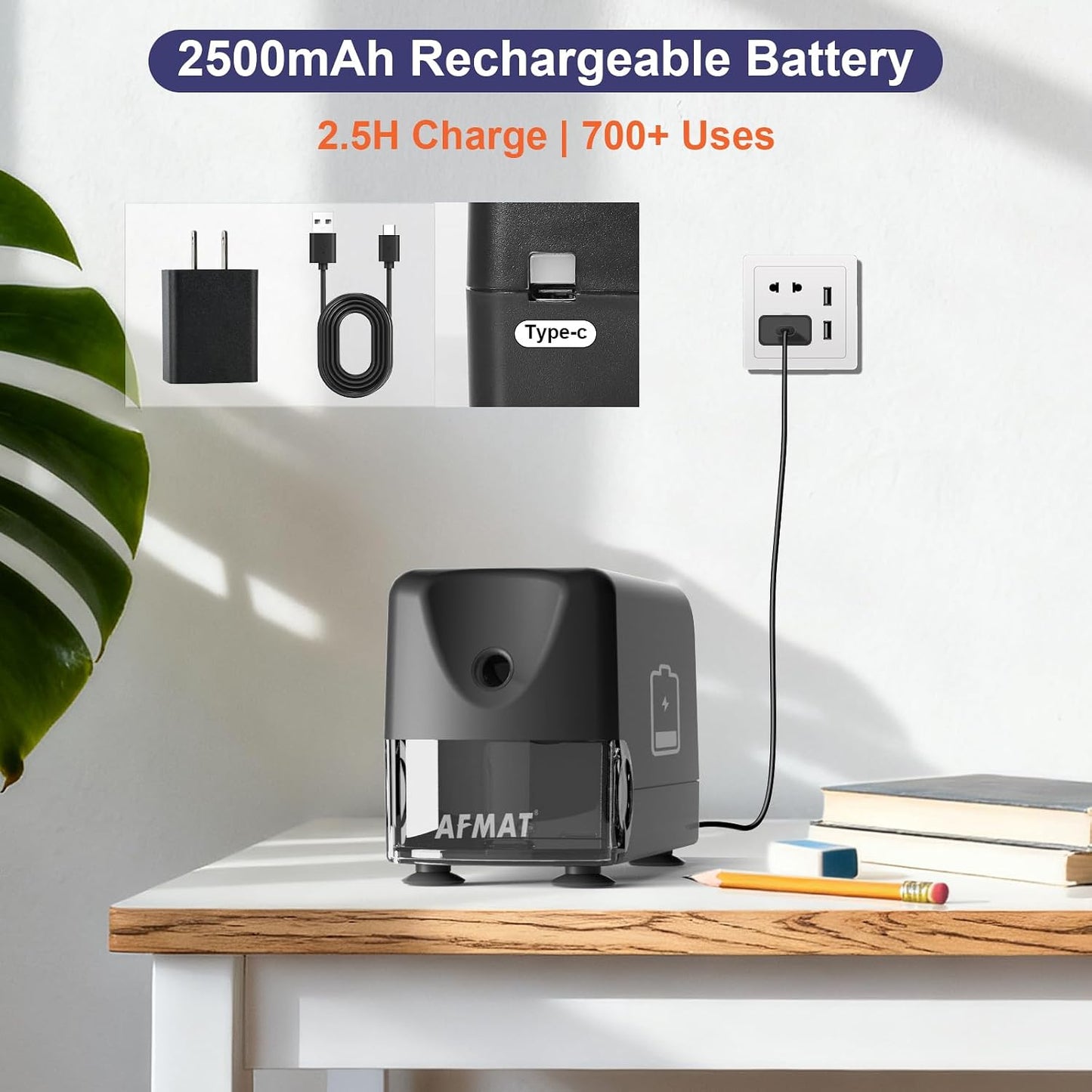 🏫Classroom Must-Haves Every Teacher Needs🏫Electric Pencil Sharpener for Classroom, Cordless & Rechargeable & Heavy Duty, for 6-11mm Pencils, 10,000 Sharpenings,Battery Powered with Adapter,PSD3BKB