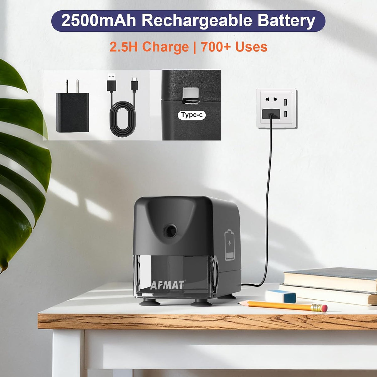 🏫Classroom Must-Haves Every Teacher Needs🏫Electric Pencil Sharpener for Classroom, Cordless & Rechargeable & Heavy Duty, for 6-11mm Pencils, 10,000 Sharpenings,Battery Powered with Adapter,PSD3BKB