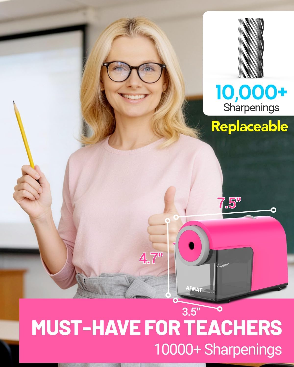 ✅Newest Model With Best Features✅Newly Upgraded Fully Automatic Electric Pencil Sharpener for 6.5-10.5mm No.2/Jumbo/Colored Pencils,3X Longer Cutter Life, PSC5RR