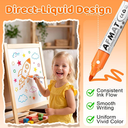 AFMAT Dry Erase Markers, 12-Count Whiteboard Markers, 1,100 Meters Writing Distance, Low Odor White Board Markers for Teacher Office Classroom (6 Bullet Tip + 6 Chisel Tip),DB103