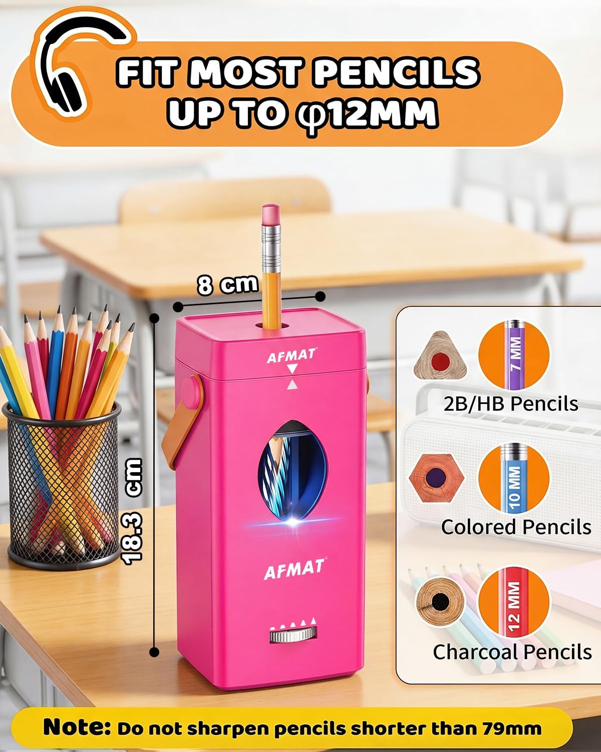✅Newest Model With Best Features✅Newly Upgraded Fully Automatic Rechargeable Electric Pencil Sharpener for 6-12mm No.2/Jumbo Pencils, 3X Longer Cutter Life, PSC7RR