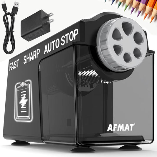 🏫Classroom Must-Haves Every Teacher Needs🏫Electric Pencil Sharpener for Classroom, 6 Holes & Cordless & Rechargeable &Heavy Duty, 10K+ Uses, for 6-11mm No.2/Large/Colored Pencils,Battery Powered with Adapter,PSD4BKB