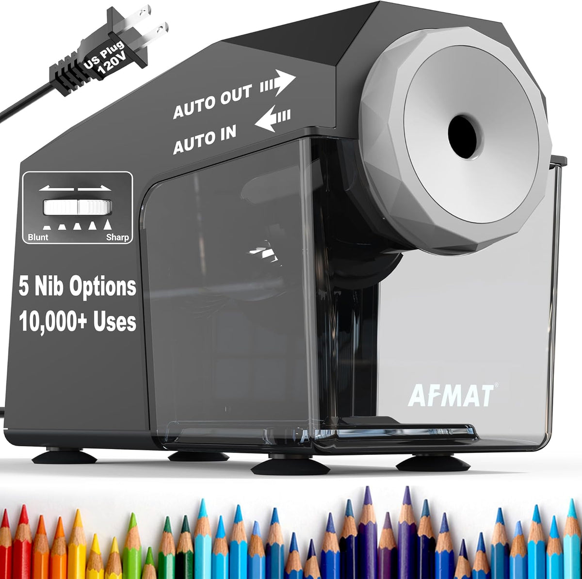 ✅Newest Model With Best Features✅Newly Upgraded Fully Automatic Electric Pencil Sharpener for 6.5-10.5mm No.2/Jumbo/Colored Pencils,3X Longer Cutter Life,PSC4BK