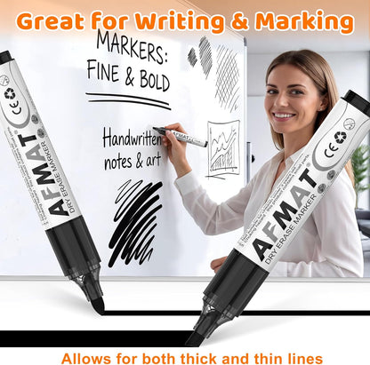 AFMAT Dry Erase Markers, 12-Count Whiteboard Markers, 1,100 Meters Writing Distance, Low Odor White Board Markers for Teacher Office Classroom (6 Bullet Tip + 6 Chisel Tip),DB103