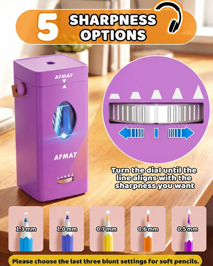 💜Rubybanfit’s Pick💜✅Newest Model With Best Features✅Newly Upgraded Fully Automatic Rechargeable Electric Pencil Sharpener for 6-12mm No.2/Jumbo Pencils, 3X Longer Cutter Life, PSC7PR