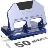 AFMAT 3 Hole Punch Heavy Duty, 9/32" Hole Diameter, 50-Sheet 3 Hole Puncher for Binder, 50% Reduced Effort, Metal Three Hole Punch w/ 10,000+ Uses, Bulit-in S.S. Paper Guide, Large Chip Tray, HPX5BL