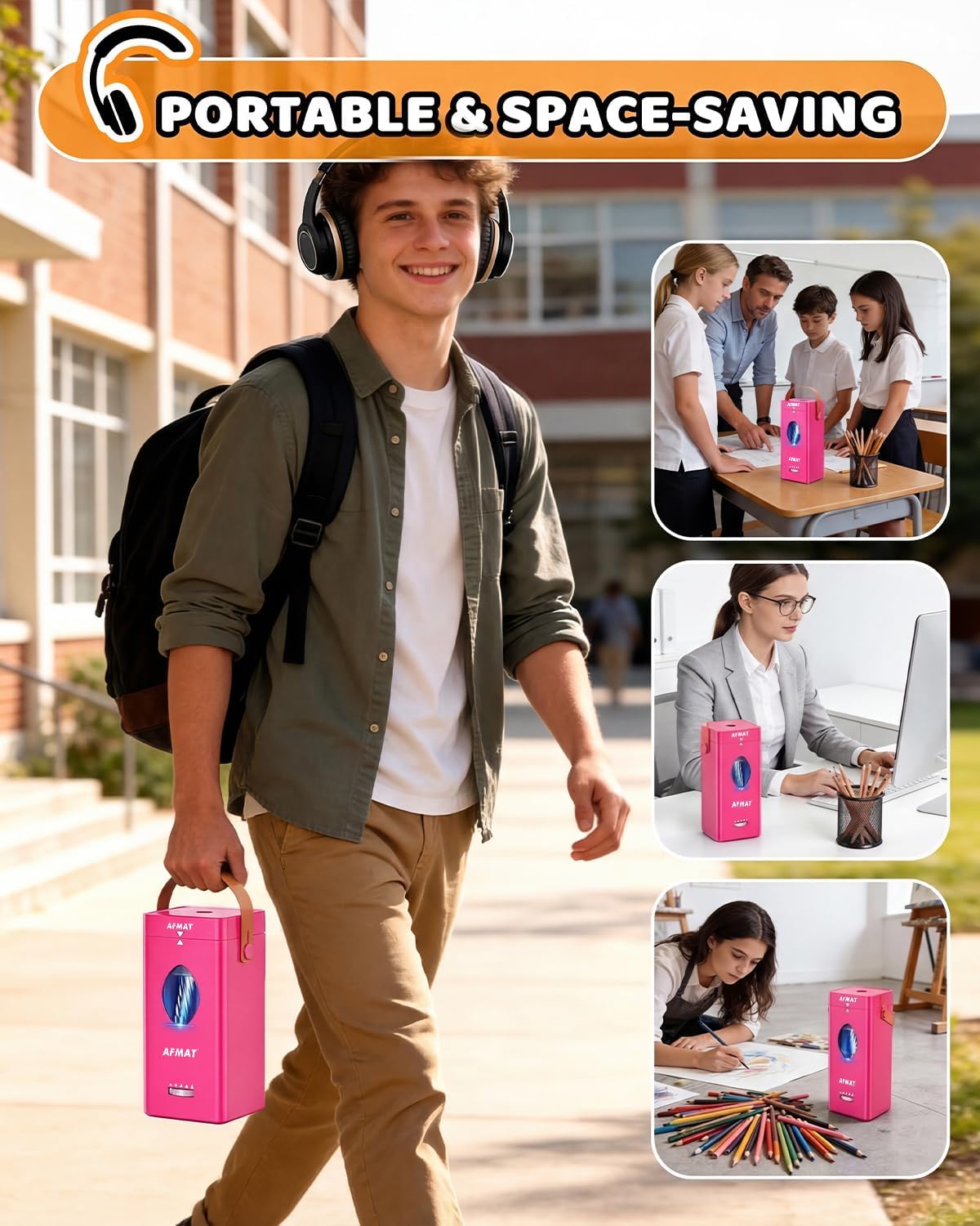 ✅Newest Model With Best Features✅Newly Upgraded Fully Automatic Rechargeable Electric Pencil Sharpener for 6-12mm No.2/Jumbo Pencils, 3X Longer Cutter Life, PSC7RR