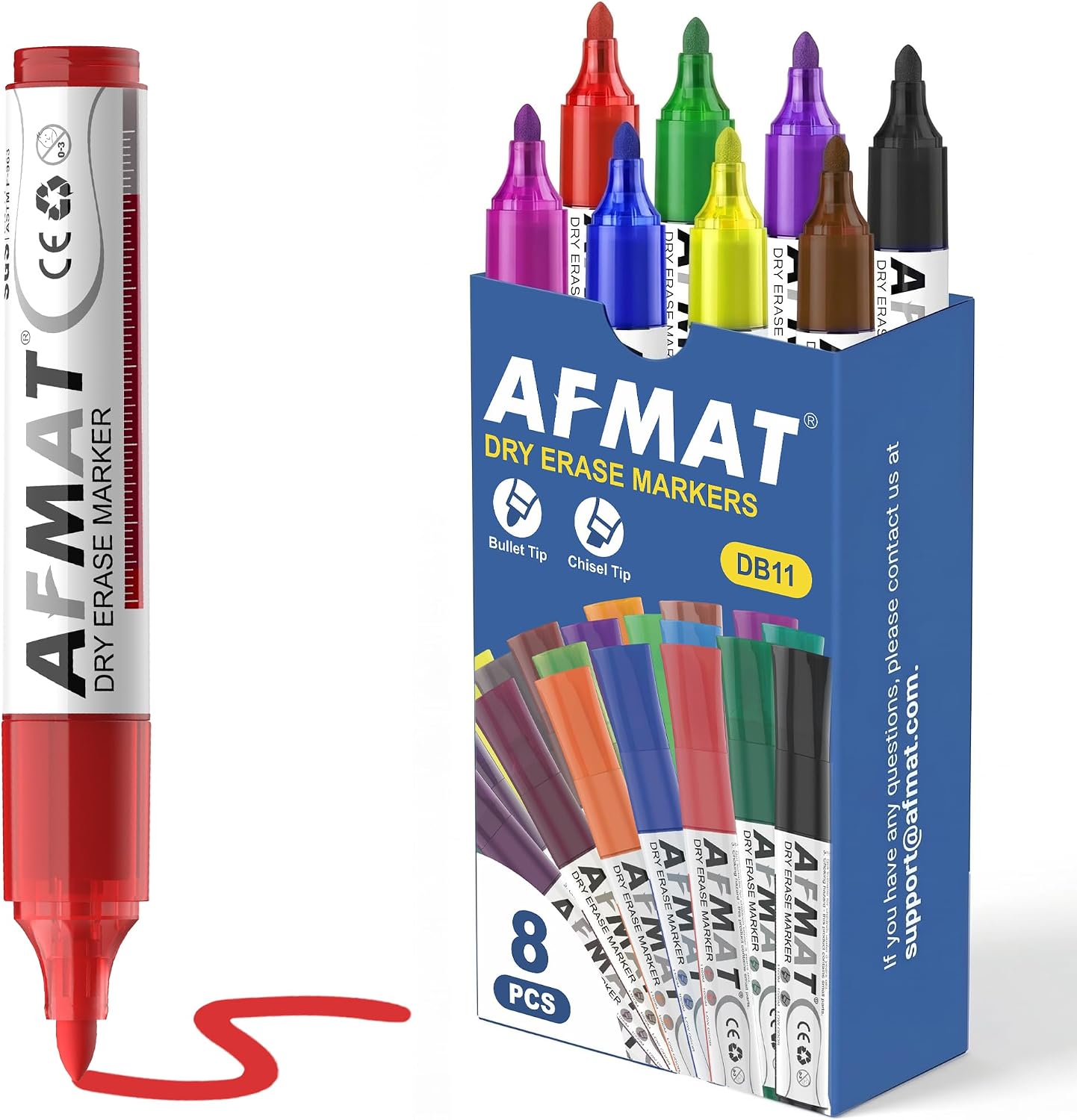 AFMAT Dry Erase Markers, 3x High Capacity, Liquid Bullet Tip Whiteboard Markers with Visible Ink Level, Low Odor Erasable Markers for Teachers, Classroom Essentials, Office Supplies[8 Colors, 8 Pack],DB11Y2
