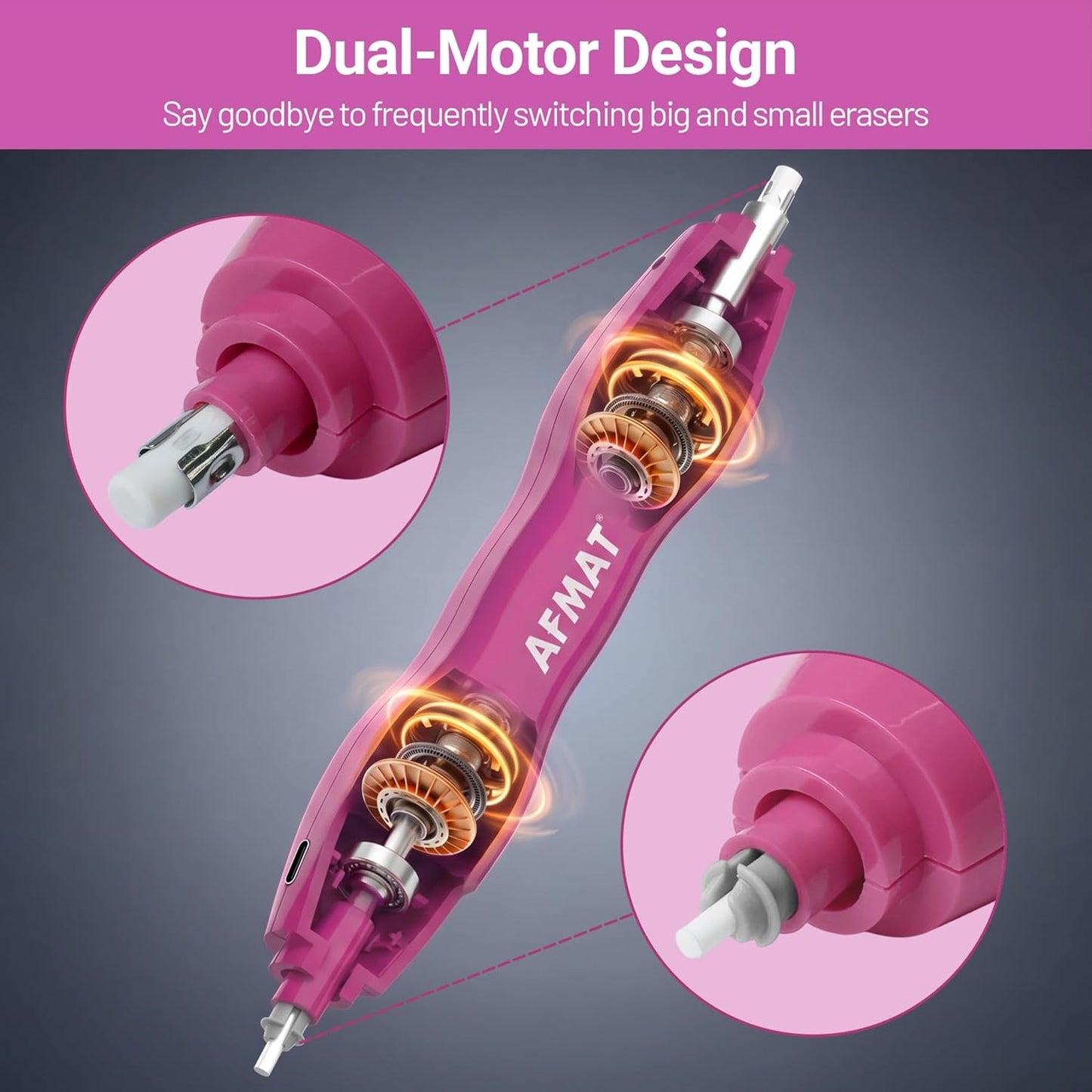 AFMAT Electric Eraser, with 140 Eraser Refills, Rechargeable Pencil Erasers for Artists, Electric Erasers for Drafting, Drawing, Painting, Sketching, Architectural Plans, Detailer Tool EE25(Rose Red)