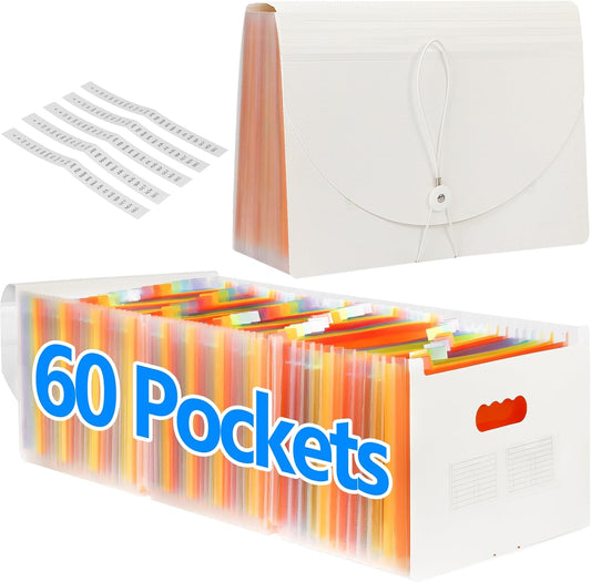 AFMAT Accordian File Organizer, 60 Pockets Expanding File Folder, Portable Letter/A4 Size Expandable File Folder for Receipt/Bill/Tax/Coupon/Document