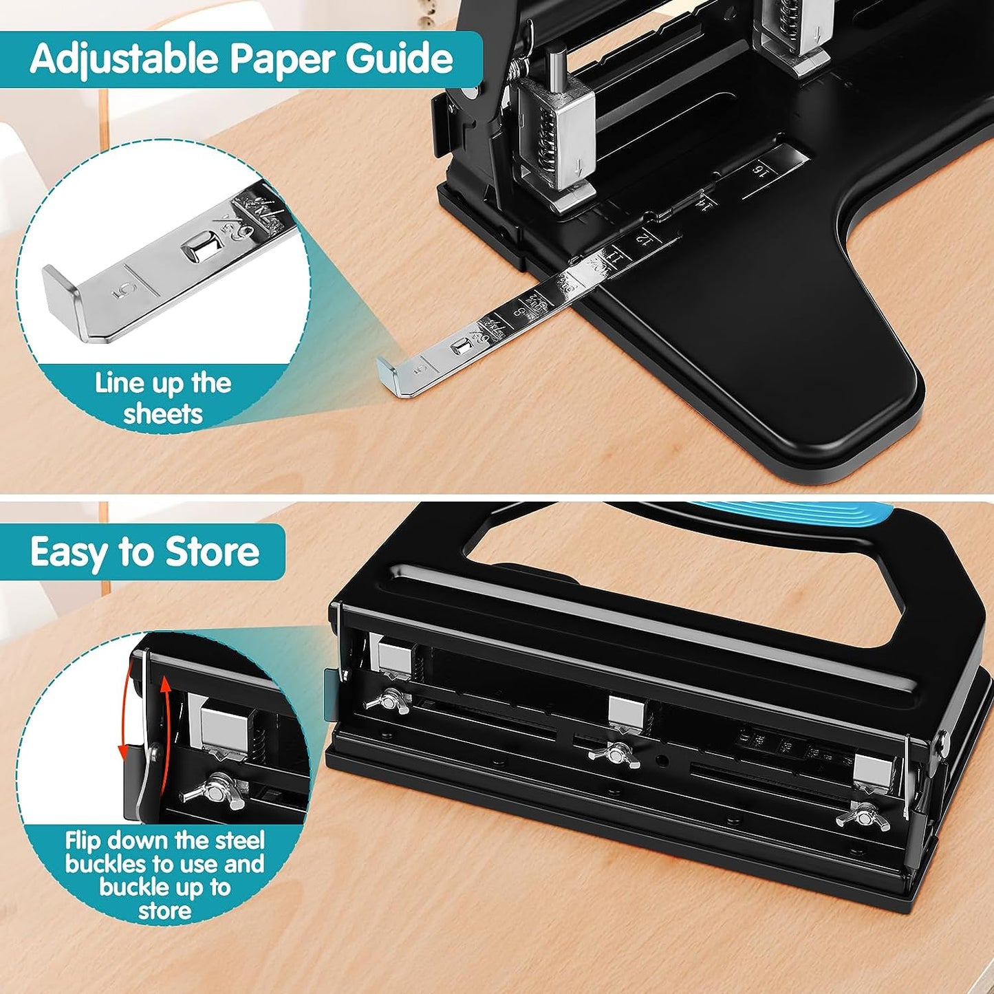 Available in the UK:AFMAT HP18 Heavy Duty 3 Hole Punch 50-Sheet, 50% Reduced Effort, Adjustable 3/2 Metal Office Hole Paper Puncher w/Large Chip Tray, Metal Paper Guide,Black
