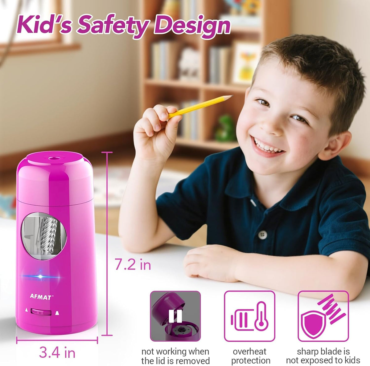 🎁Perfect Gift For A Teacher🎁Fully Automatic Rechargeable Electric Pencil Sharpener for 7-11.5mm Colored/Jumbo Pencils,PSX6PR
