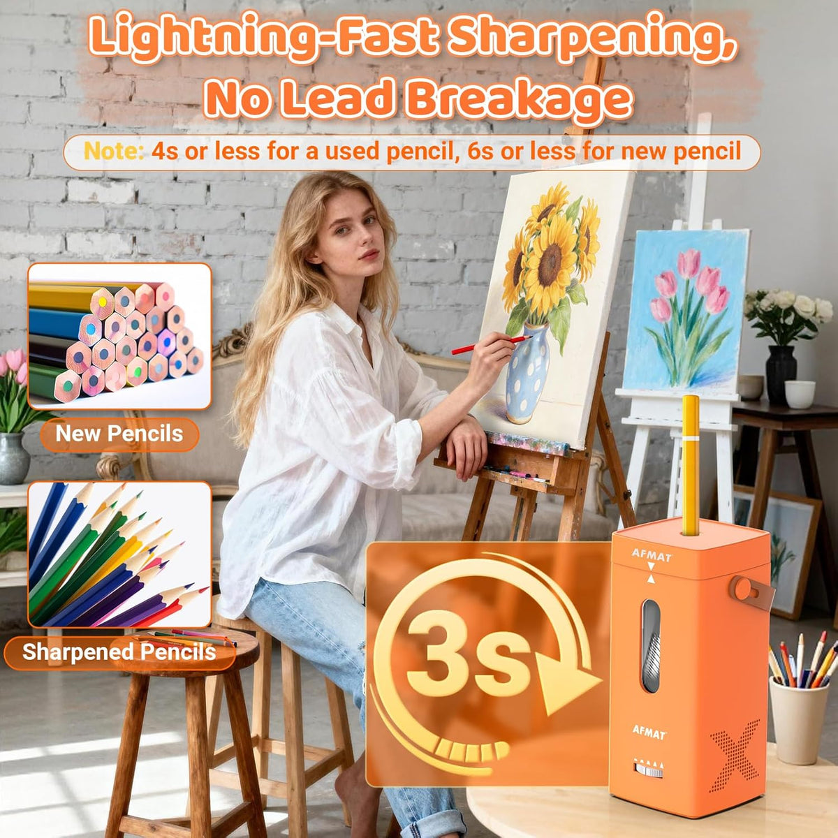 ✅Newest Model With Best Features✅Newly Upgraded Fully Automatic Rechargeable Electric Pencil Sharpener for 6-12mm No.2/Jumbo Pencils, 3X Longer Cutter Life,PSC6OR