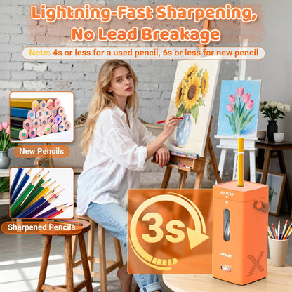 Newly Upgraded Fully Automatic Rechargeable Electric Pencil Sharpener for 6-12mm No.2/Jumbo Pencils, 3X Longer Cutter Life,PSC6OR