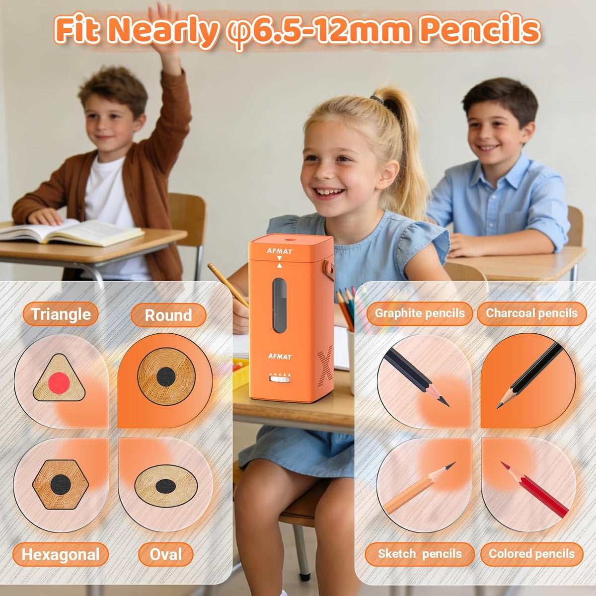 ✅Newest Model With Best Features✅Newly Upgraded Fully Automatic Rechargeable Electric Pencil Sharpener for 6-12mm No.2/Jumbo Pencils, 3X Longer Cutter Life,PSC6OR