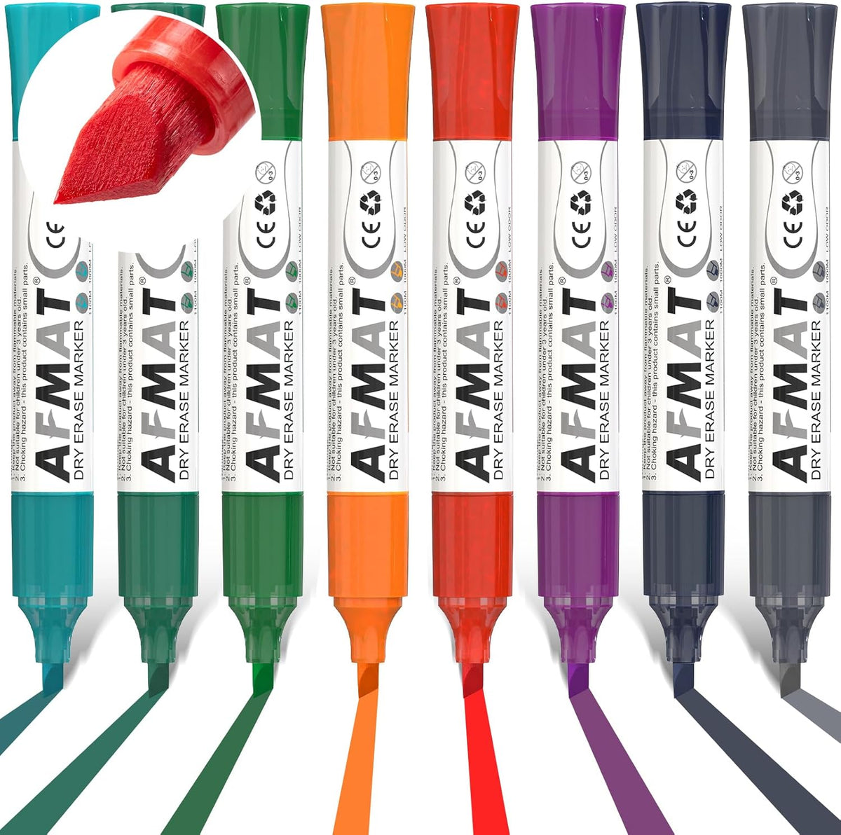 AFMAT Dry Erase Markers, 8-Count 8 Colors Whiteboard Markers, Chisel Tip, High-Capacity Liquid Ink for 1,100 Meters Writing Length, w/Visible Ink Level, Low Odor Erasable for Teacher Office Classroom,DB11X1