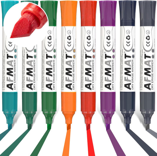 AFMAT Dry Erase Markers, 8-Count 8 Colors Whiteboard Markers, Chisel Tip, High-Capacity Liquid Ink for 1,100 Meters Writing Length, w/Visible Ink Level, Low Odor Erasable for Teacher Office Classroom,DB11X1