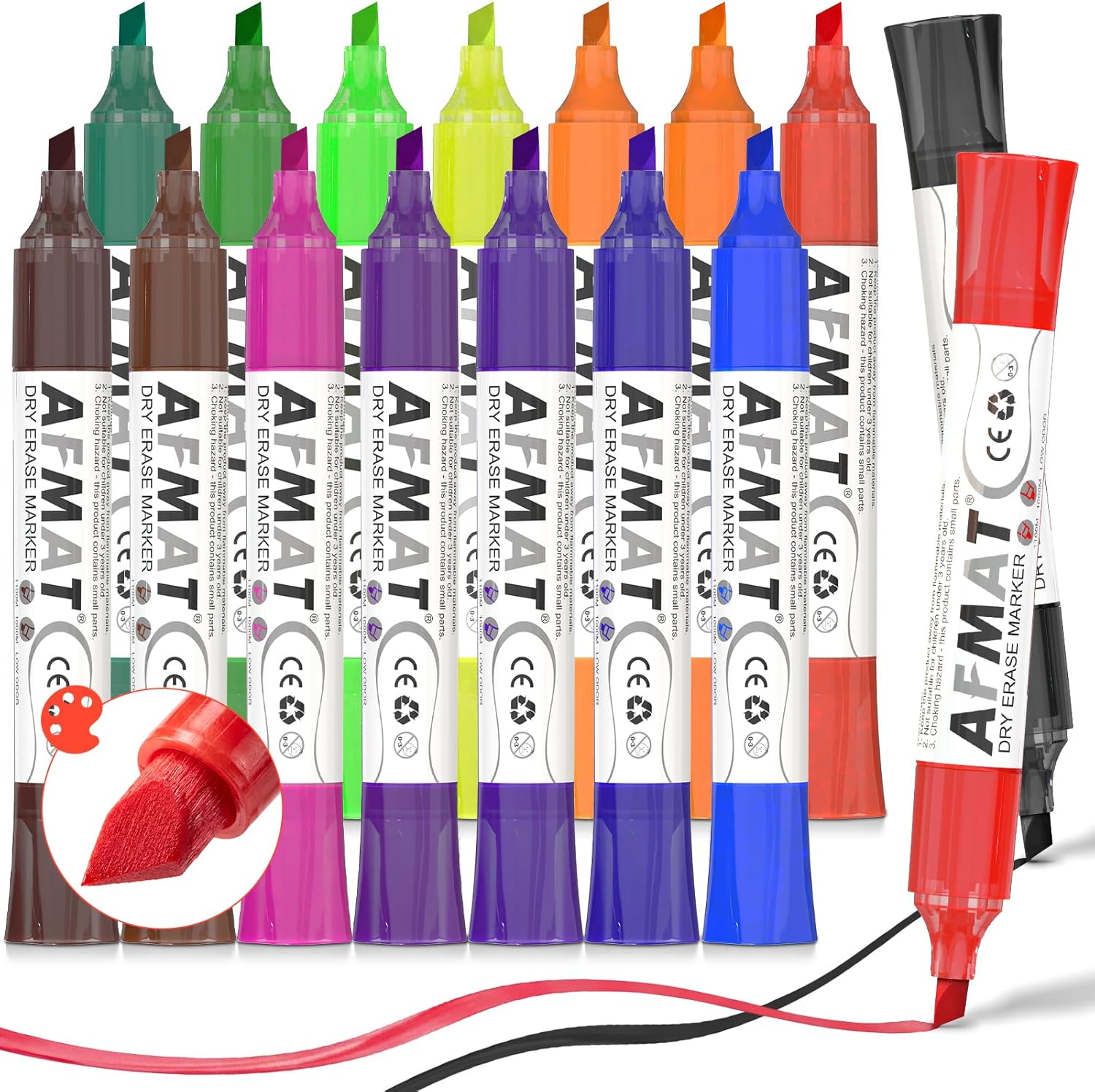 AFMAT Dry Erase Markers, 16-Count 16 Colors Whiteboard Markers, Chisel Tip, High-Capacity Liquid Ink for 1,100m Writing Length, w/Visible Ink Level, Low Odor Erasable for Teacher Office Classroom,DB12X1
