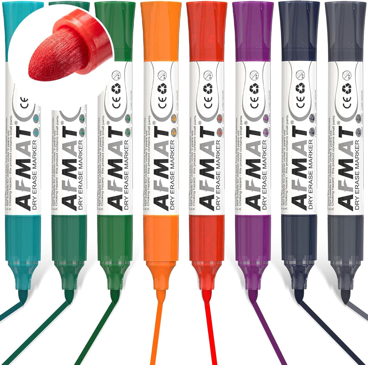 AFMAT Dry Erase Markers, 8-Count 8 Colors Whiteboard Markers, Bullet Tip, High-Capacity Liquid Ink for 1,700 Meters Writing Length, w/Visible Ink Level, Low Odor Erasable for Teacher Office Classroom,DB11Y1