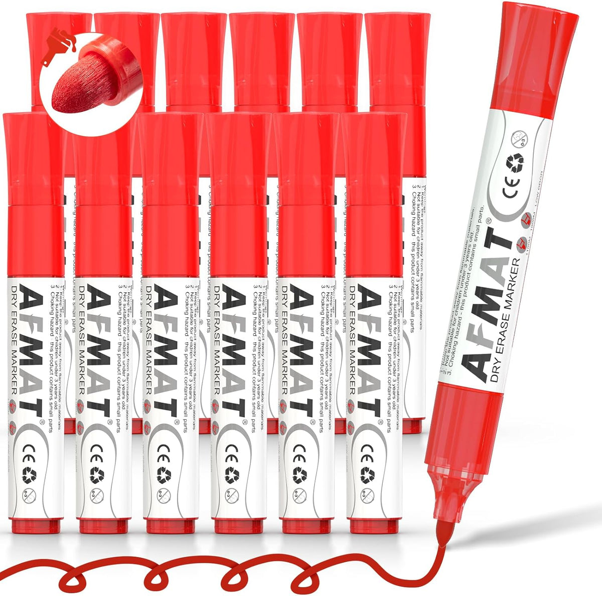 AFMAT 12 Bullet Tip Whiteboard Markers,Red DB10Y4