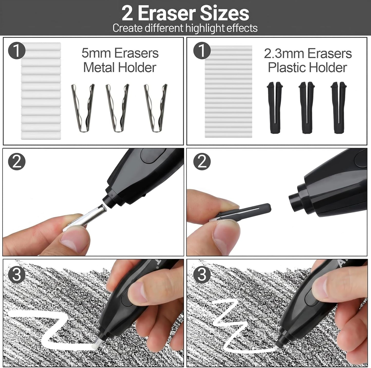 AFMAT Electric Eraser, with 140 Eraser Refills, Rechargeable Pencil Erasers for Artists, Electric Erasers for Drafting, Drawing, Painting, Sketching, Architectural Plans, Detailer Tool EE25(Black)