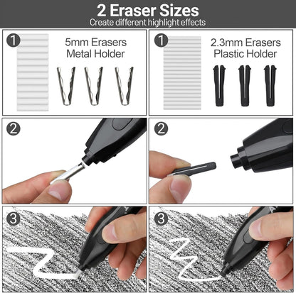 AFMAT Electric Eraser, with 140 Eraser Refills, Rechargeable Pencil Erasers for Artists, Electric Erasers for Drafting, Drawing, Painting, Sketching, Architectural Plans, Detailer Tool EE25(Black)