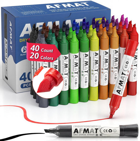 AFMAT 40 Chisel Tip Whiteboard Markers,20 Color DB14X1