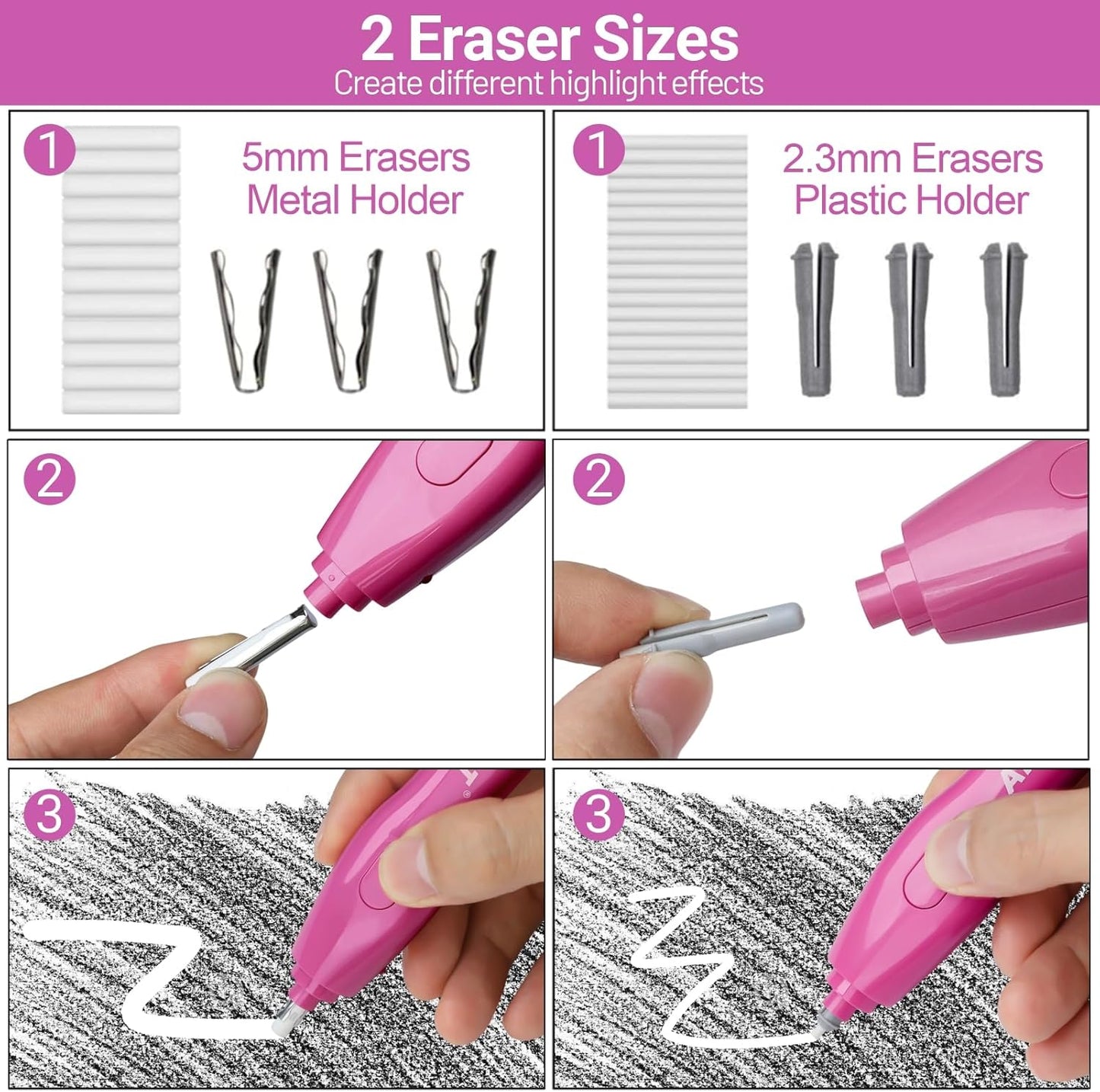 AFMAT Electric Eraser, with 140 Eraser Refills, Rechargeable Pencil Erasers for Artists, Electric Erasers for Drafting, Drawing, Painting, Sketching, Architectural Plans, Detailer Tool EE25(Rose Red)
