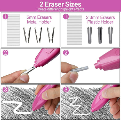 AFMAT Electric Eraser, with 140 Eraser Refills, Rechargeable Pencil Erasers for Artists, Electric Erasers for Drafting, Drawing, Painting, Sketching, Architectural Plans, Detailer Tool EE25(Rose Red)