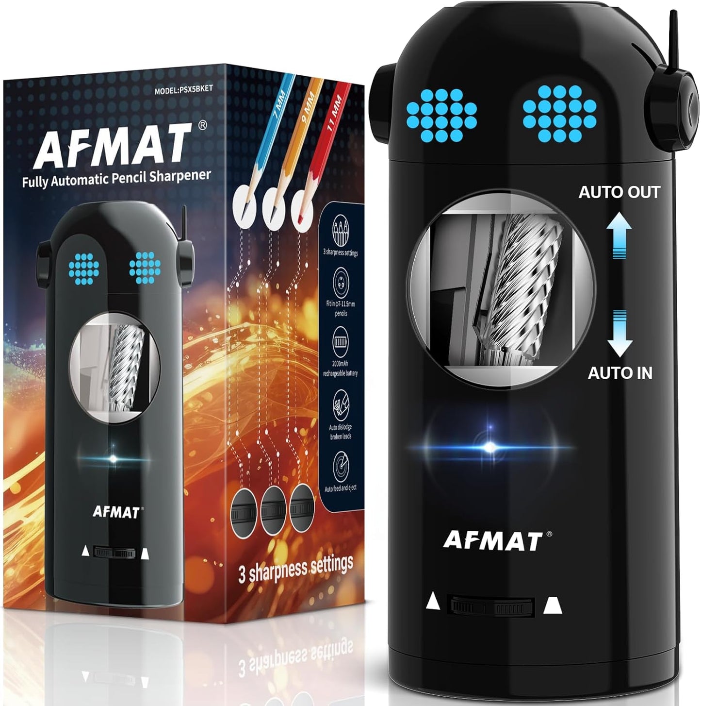 AFMAT PSX5ET Robot Fully Automatic Electric Pencil Sharpener for Colored Pencils 7-11.5mm,PSX5BKET