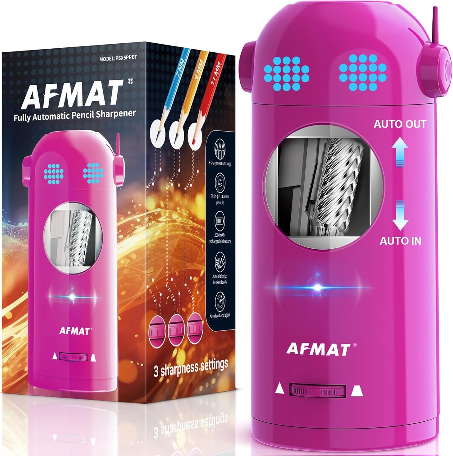 AFMAT PSX5ET Robot Fully Automatic Electric Pencil Sharpener for Colored Pencils 7-11.5mm,PSX5BKET